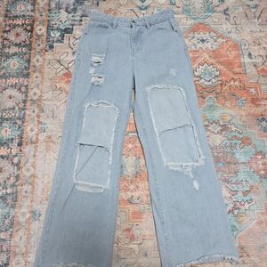 Chelsea & Violet Light Blue Distressed Flare Jeans
